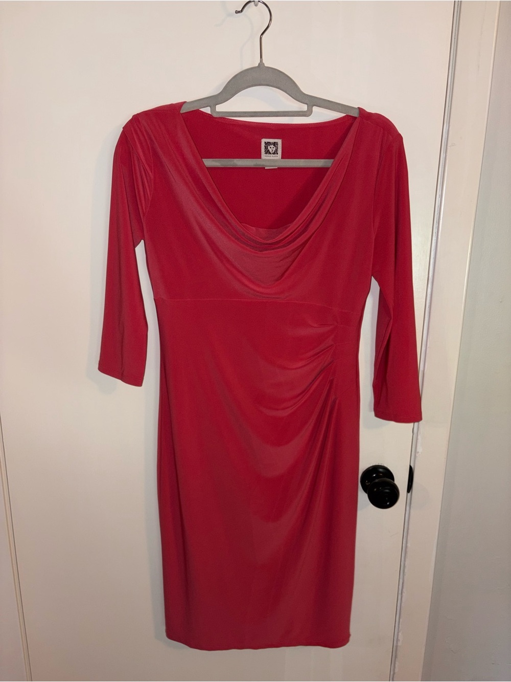 Anne Klein Coral Cowl-Neck Midi Dress with Side Draping